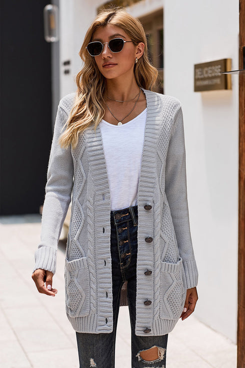 Front Pocket And Buttons Closure Cardigan